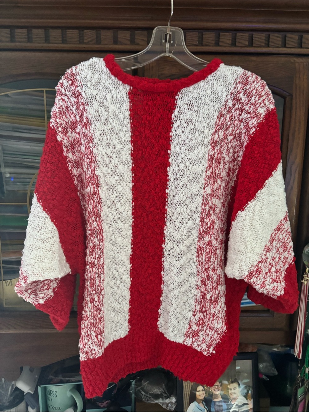 Deb Red and White Striped Crewneck Sweater